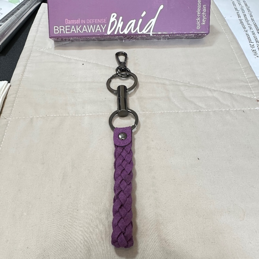 Damsel in Defense Breakaway Keychain Gunmetal Purple Braid Safety Quick Release